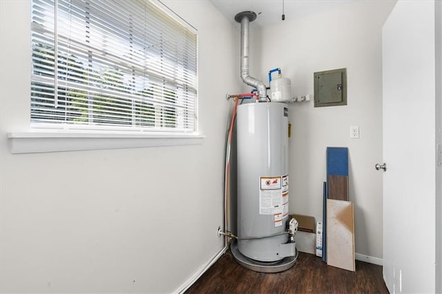 utility room featuring water heater and electric panel