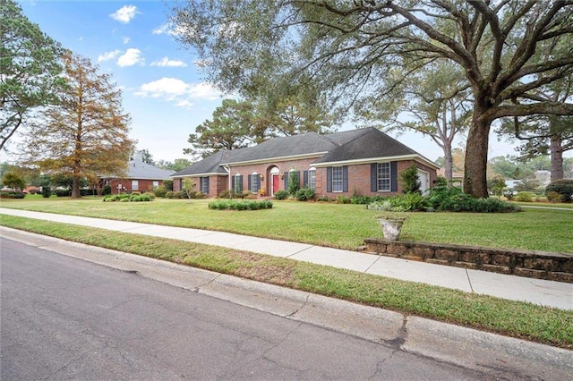 ranch-style home with a front lawn