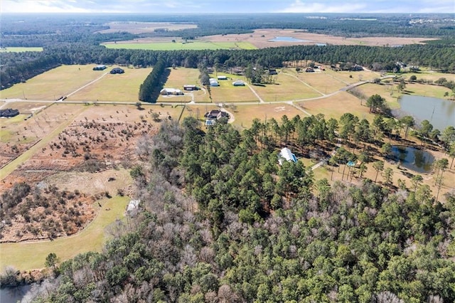 aerial view featuring a water view and a rural view