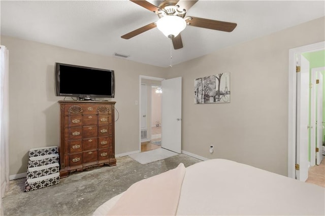 bedroom featuring ceiling fan