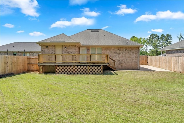 2107 Wolf Branch Dr N, Mobile, AL 36608 - back of house with brick siding, a wooden deck, roof with shingles, and a patio