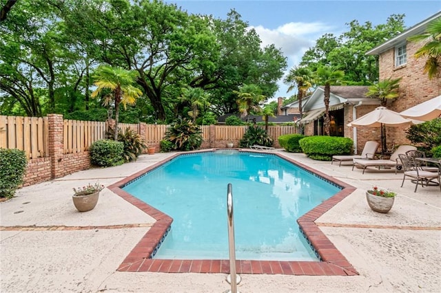 view of pool featuring a patio area, a fenced in pool, and a fenced backyard
