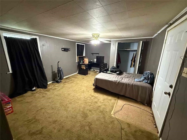 15162 Randolph Foster Rd, Wilmer, AL 36587 - carpeted bedroom featuring crown molding, an office area, and a ceiling fan