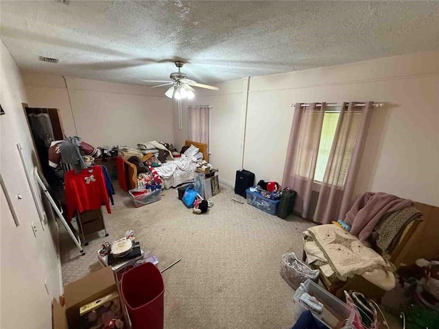 15162 Randolph Foster Rd, Wilmer, AL 36587 - unfurnished living room with carpet flooring, ceiling fan, and a textured ceiling