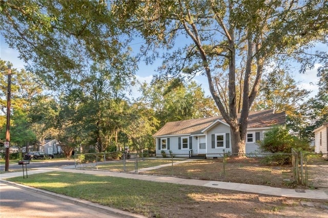 view of front of house featuring a fenced front yard and a front yard