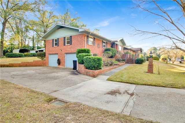 view of side of property with a garage and a yard