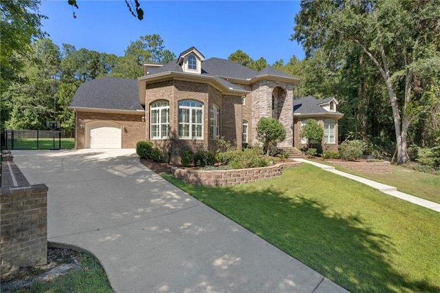 view of front facade featuring a front lawn and a garage