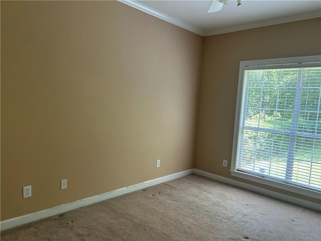 5901 Eastridge Pl, Mobile, AL 36608 - spare room featuring light carpet, baseboards, crown molding, and a ceiling fan