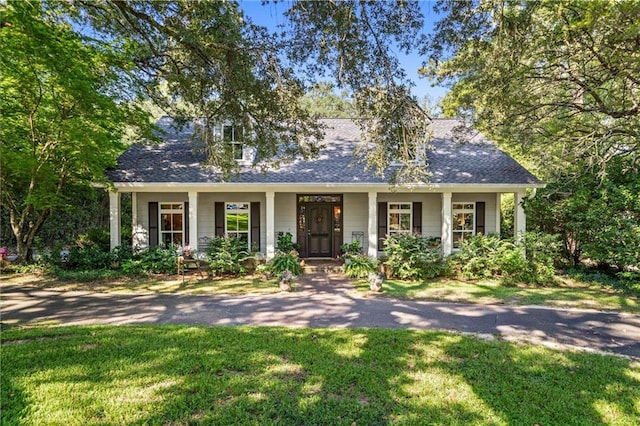 view of front of home with a front lawn and a porch