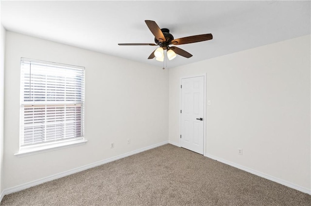 spare room with ceiling fan and carpet flooring