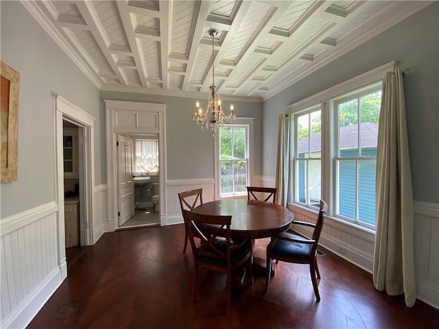 112 Kilmarnock St, Mobile, AL 36604 - dining area featuring a wainscoted wall, a chandelier, and dark wood-style floors