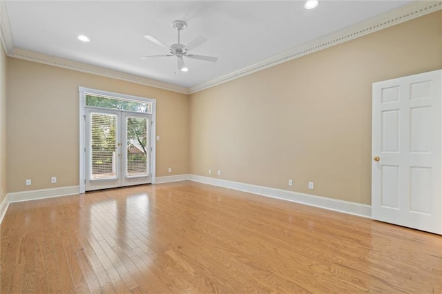 2605 Charleston Oaks Dr W, Mobile, AL 36695 - unfurnished room featuring ornamental molding, ceiling fan, light wood-style flooring, recessed lighting, and french doors