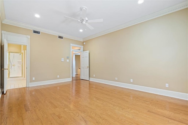 2605 Charleston Oaks Dr W, Mobile, AL 36695 - unfurnished room featuring crown molding, ceiling fan, recessed lighting, and light wood finished floors