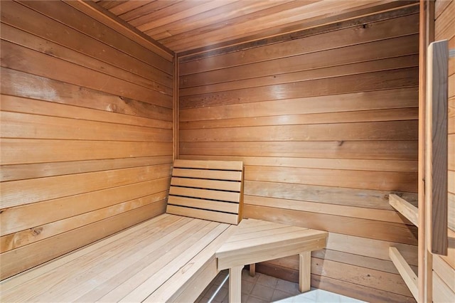 2605 Charleston Oaks Dr W, Mobile, AL 36695 - relaxing sauna / steam room featuring wooden walls, wooden ceiling, and tile patterned flooring