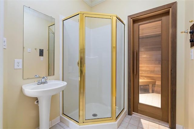 2605 Charleston Oaks Dr W, Mobile, AL 36695 - full bathroom with a shower stall, tile patterned floors, and a sauna