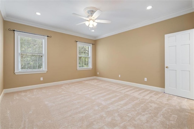 2605 Charleston Oaks Dr W, Mobile, AL 36695 - carpeted spare room with ceiling fan, crown molding, and recessed lighting