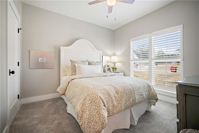 bedroom featuring carpet flooring and ceiling fan