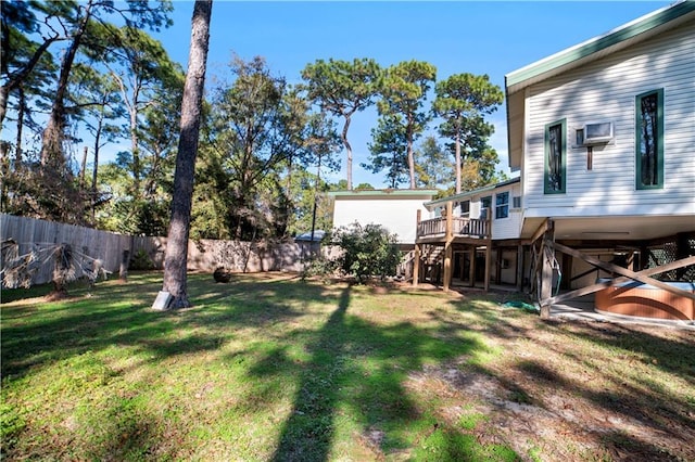 view of yard with a wooden deck