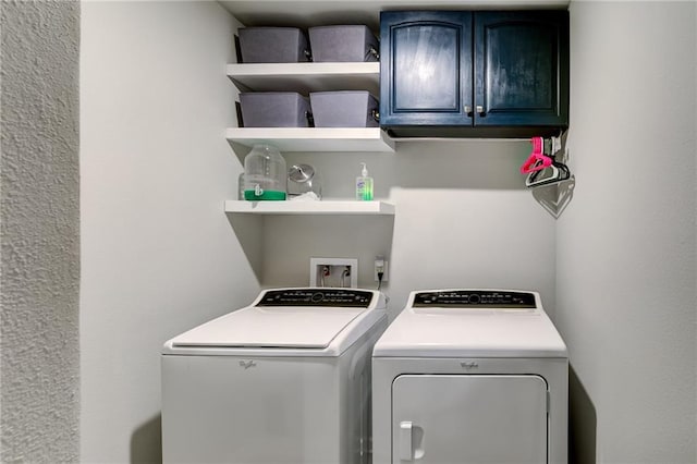 laundry room with cabinets, hookup for a washing machine, and separate washer and dryer