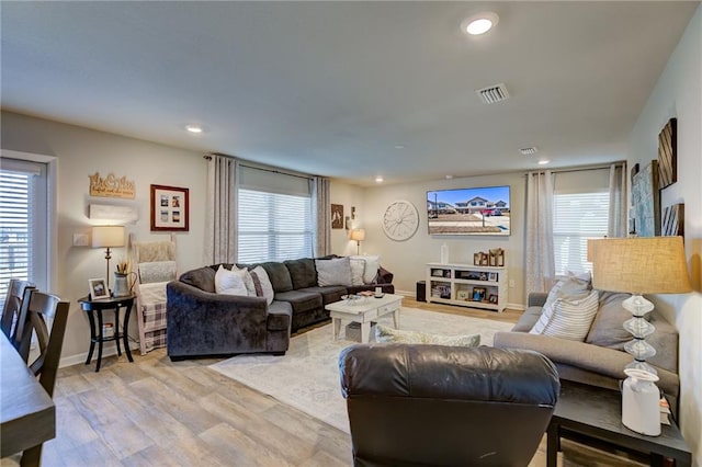 living room with light wood-type flooring