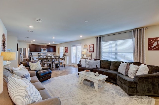 living room featuring light hardwood / wood-style floors