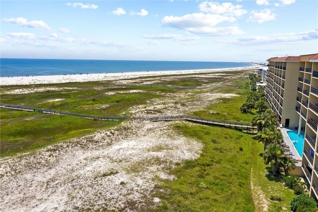 property view of water featuring a beach view