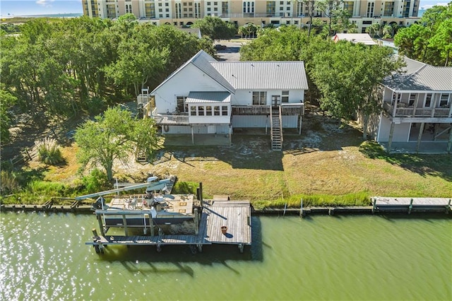 aerial view with a water view