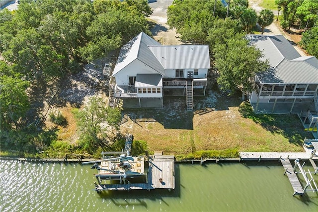 bird's eye view featuring a water view