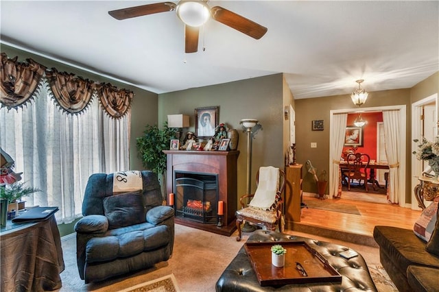 living room with ceiling fan