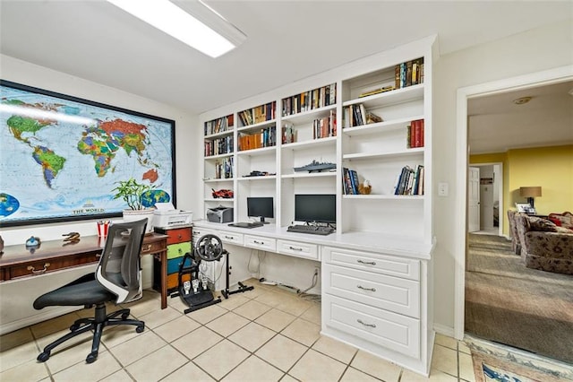 tiled office space with built in desk