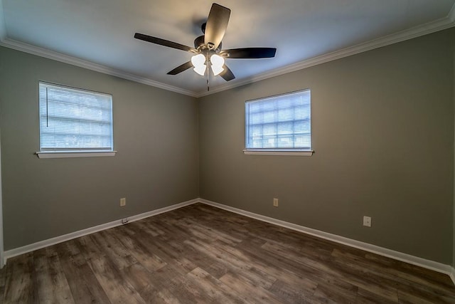 7520 Oak Dr W, Theodore, AL 36582 - spare room featuring dark hardwood / wood-style flooring, ornamental molding, and ceiling fan