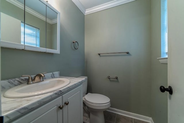 7520 Oak Dr W, Theodore, AL 36582 - bathroom with tile patterned flooring, crown molding, vanity, and toilet