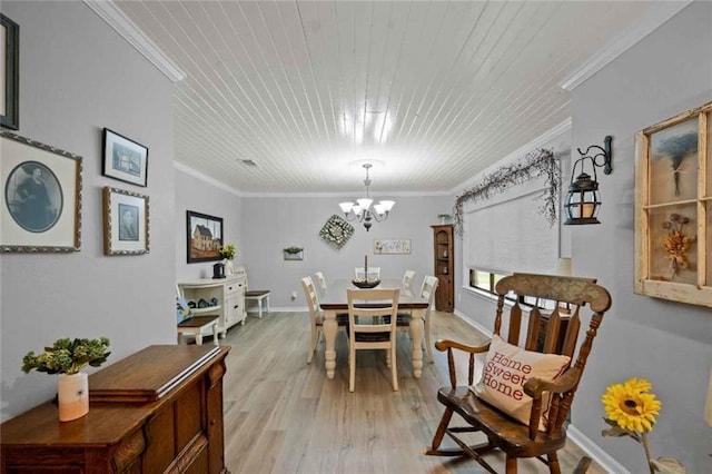 3120 Riviere Du Chien Loop W, Mobile, AL 36693 - dining area with crown molding, a chandelier, light wood-type flooring, and wooden ceiling