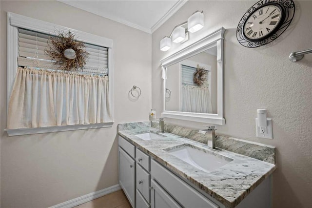 3120 Riviere Du Chien Loop W, Mobile, AL 36693 - bathroom featuring double vanity, crown molding, and tile patterned flooring