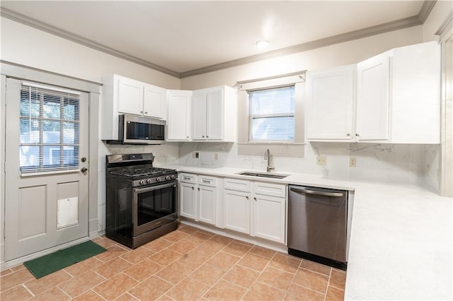 kitchen with white cabinetry, plenty of natural light, sink, and appliances with stainless steel finishes