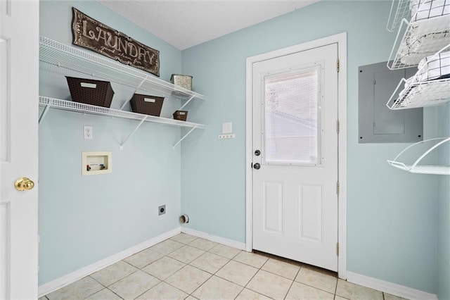 laundry room with washer hookup, light tile patterned floors, hookup for an electric dryer, laundry area, and electric panel