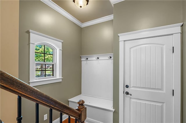 mudroom with crown molding