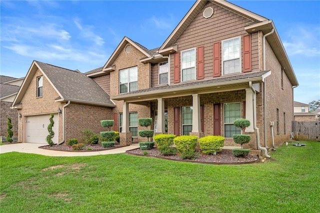 view of front of property featuring covered porch and a front yard