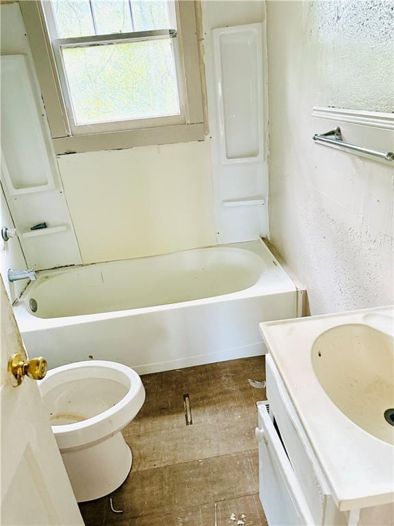 full bathroom with vanity,  shower combination, and toilet