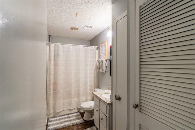 6250 Vivian Broadus Rd, Eight Mile, AL 36613 - bathroom featuring a textured ceiling, vanity, and wood finished floors