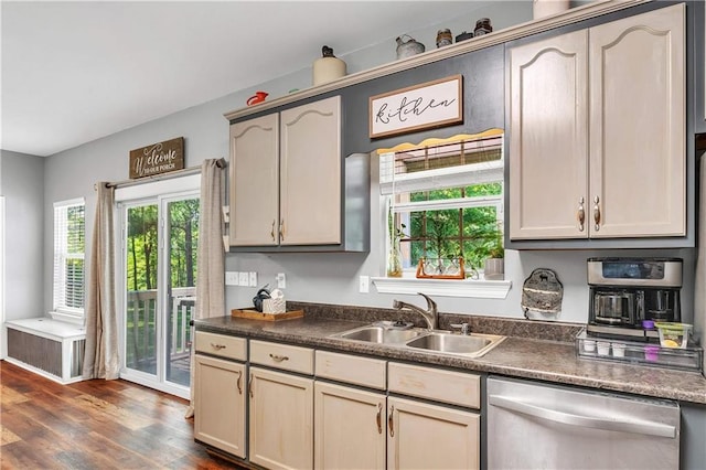 8255A Dixon Rd, Bay Minette, AL 36507 - kitchen featuring dishwasher, a sink, dark countertops, and dark wood-style floors