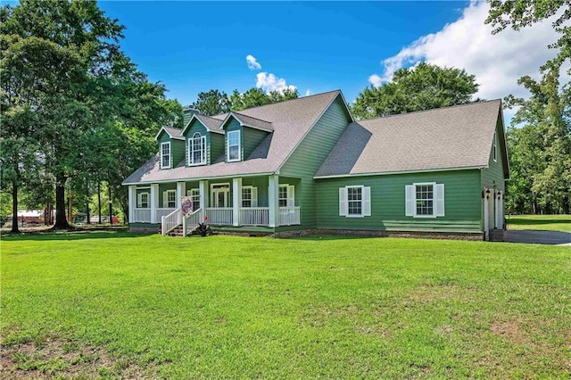 8255A Dixon Rd, Bay Minette, AL 36507 - cape cod home featuring covered porch, a front lawn, driveway, and roof with shingles