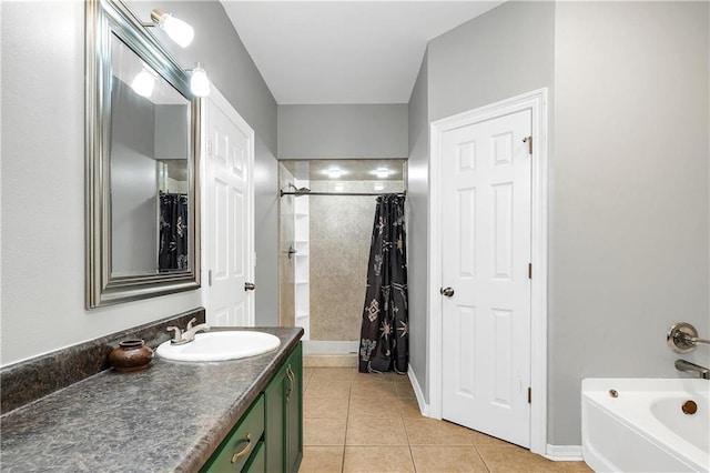 8255A Dixon Rd, Bay Minette, AL 36507 - bathroom featuring curtained shower, tile patterned floors, vanity, a bath, and baseboards