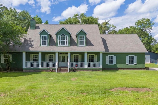 8255A Dixon Rd, Bay Minette, AL 36507 - cape cod home featuring a porch, a chimney, a front lawn, and a shingled roof