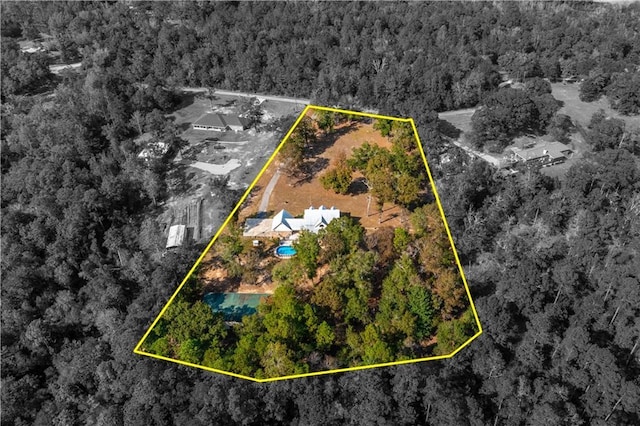 9075 Hamm Cir, Wilmer, AL 36587 - aerial view of property's location featuring a forest and property parcel outlined