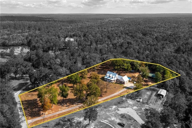 9075 Hamm Cir, Wilmer, AL 36587 - aerial overview of property's location with a forest and property parcel outlined