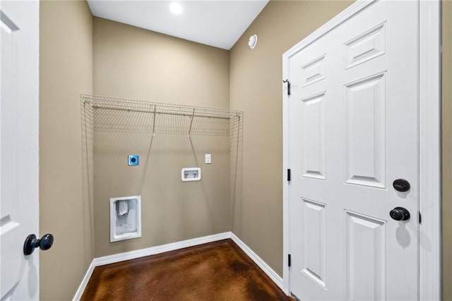 clothes washing area featuring hookup for an electric dryer, washer hookup, and dark carpet