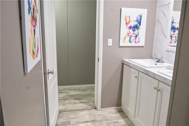 bathroom featuring vanity and hardwood / wood-style floors