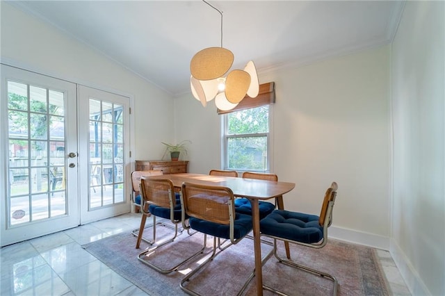 7 Reed Ave N, Mobile, AL 36604 - dining area featuring french doors, crown molding, and lofted ceiling
