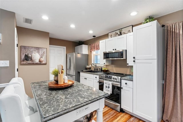 901 La Mothe Pl, Dauphin Island, AL 36528 - kitchen with visible vents, recessed lighting, a sink, stainless steel appliances, and white cabinets